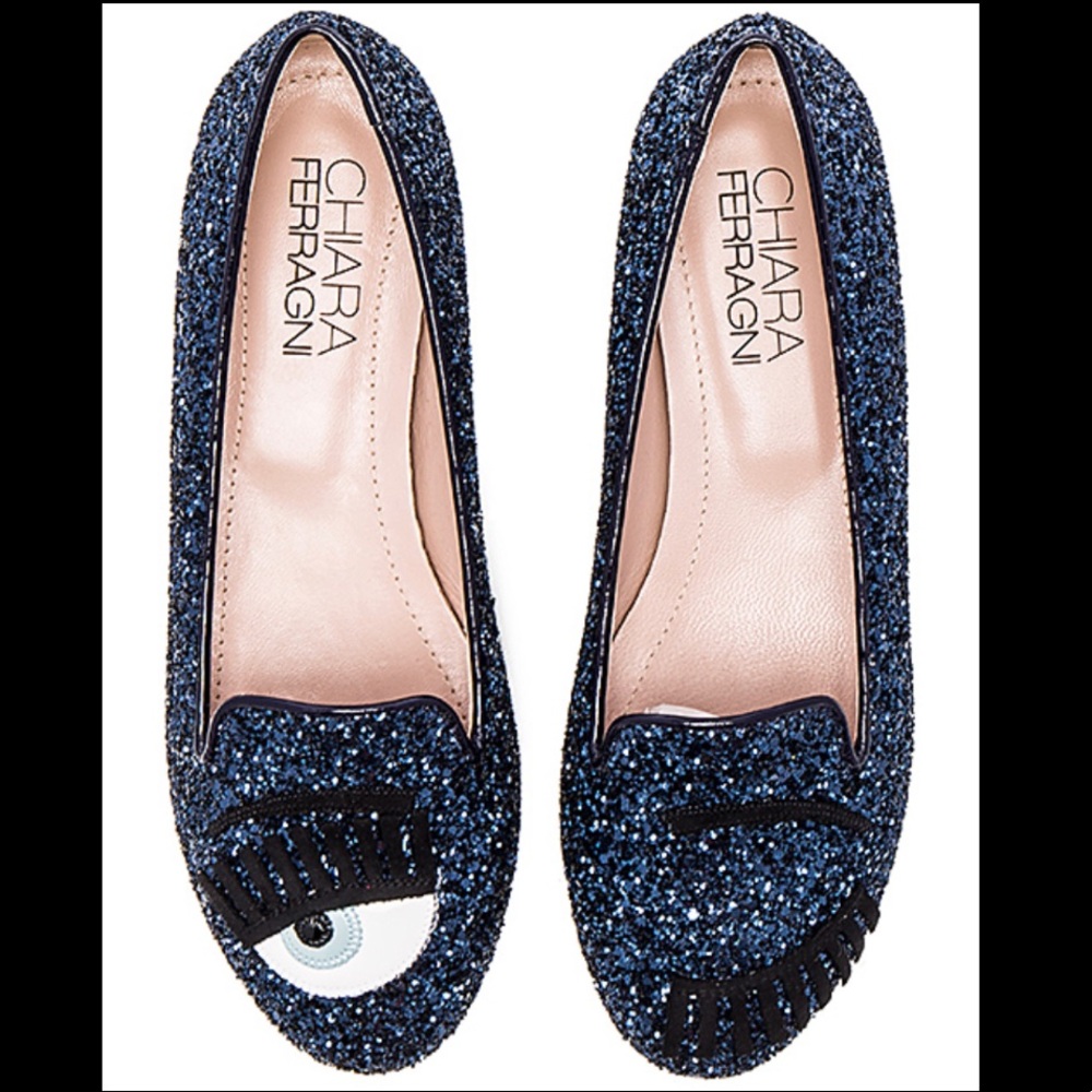 Chiara Ferragni glitter blue flirty flats shoes